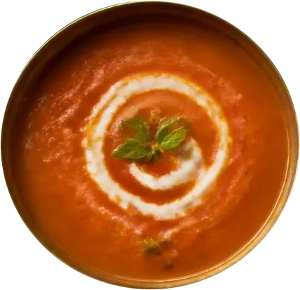 Illustration: a bowl of tomato soup with a swirl of cream